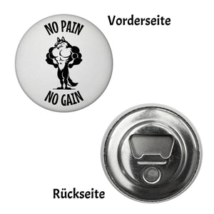 Muskulöser Fitness-Wolf Magnet rund rund mit Spruch NO PAIN NO GAIN