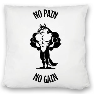 Muskulöser Fitness-Wolf Kissen mit Spruch NO PAIN NO GAIN