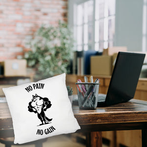 Muskulöser Fitness-Wolf Kissen mit Spruch NO PAIN NO GAIN