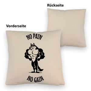 Muskulöser Fitness-Wolf Kissen mit Spruch NO PAIN NO GAIN