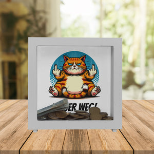 Katze Mittelfinger Spardose mit Spruch Finger weg!