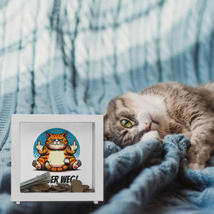 Katze Mittelfinger Spardose mit Spruch Finger weg!