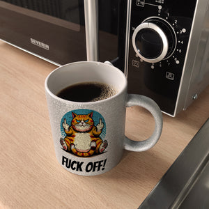 Katze Mittelfinger Kaffeebecher mit Spruch Fuck OFF!