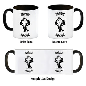 Muskulöser Fitness-Wolf Kaffeebecher mit Spruch NO PAIN NO GAIN