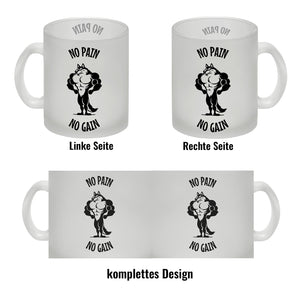 Muskulöser Fitness-Wolf Kaffeebecher mit Spruch NO PAIN NO GAIN