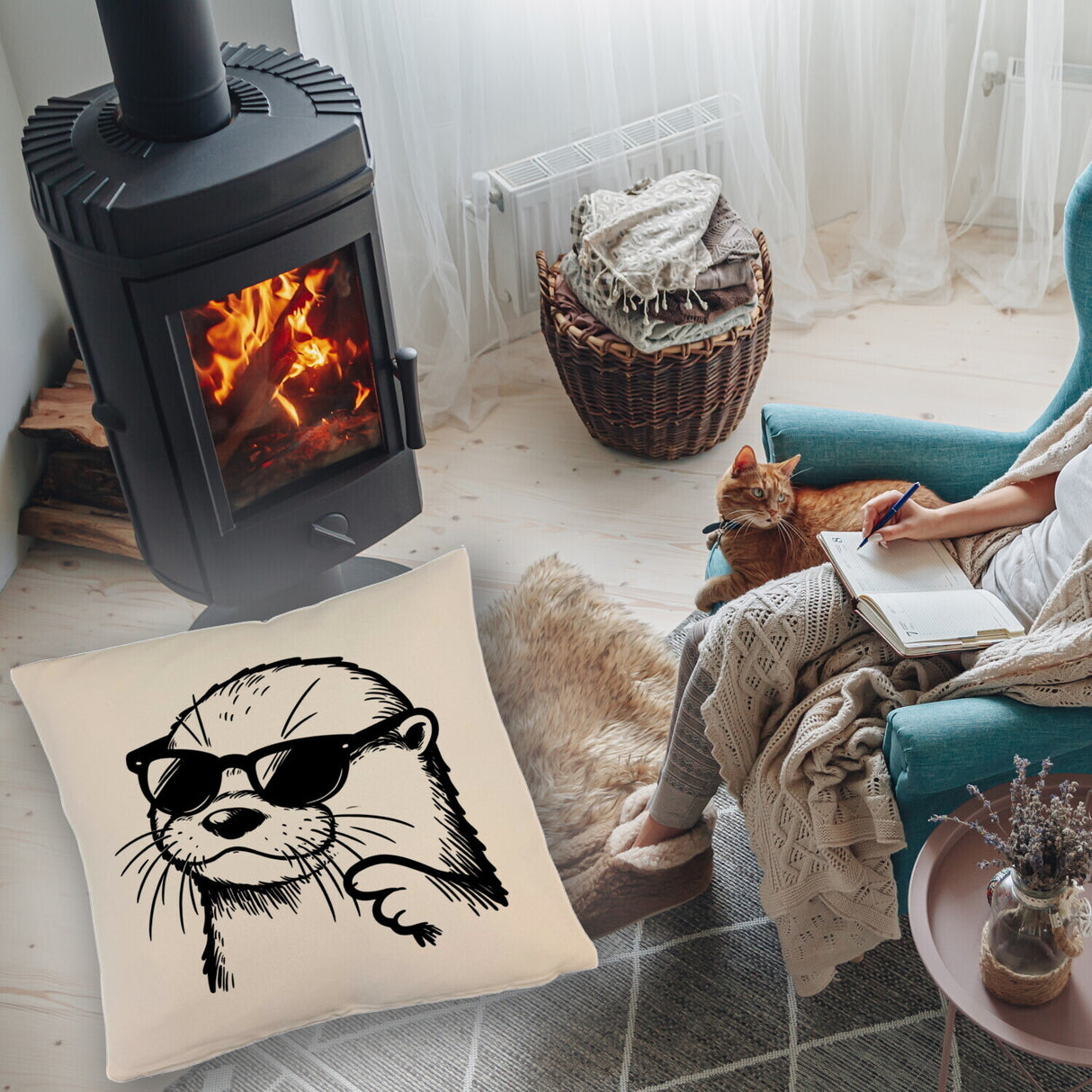 Cooler Otter mit Sonnenbrille Kissen