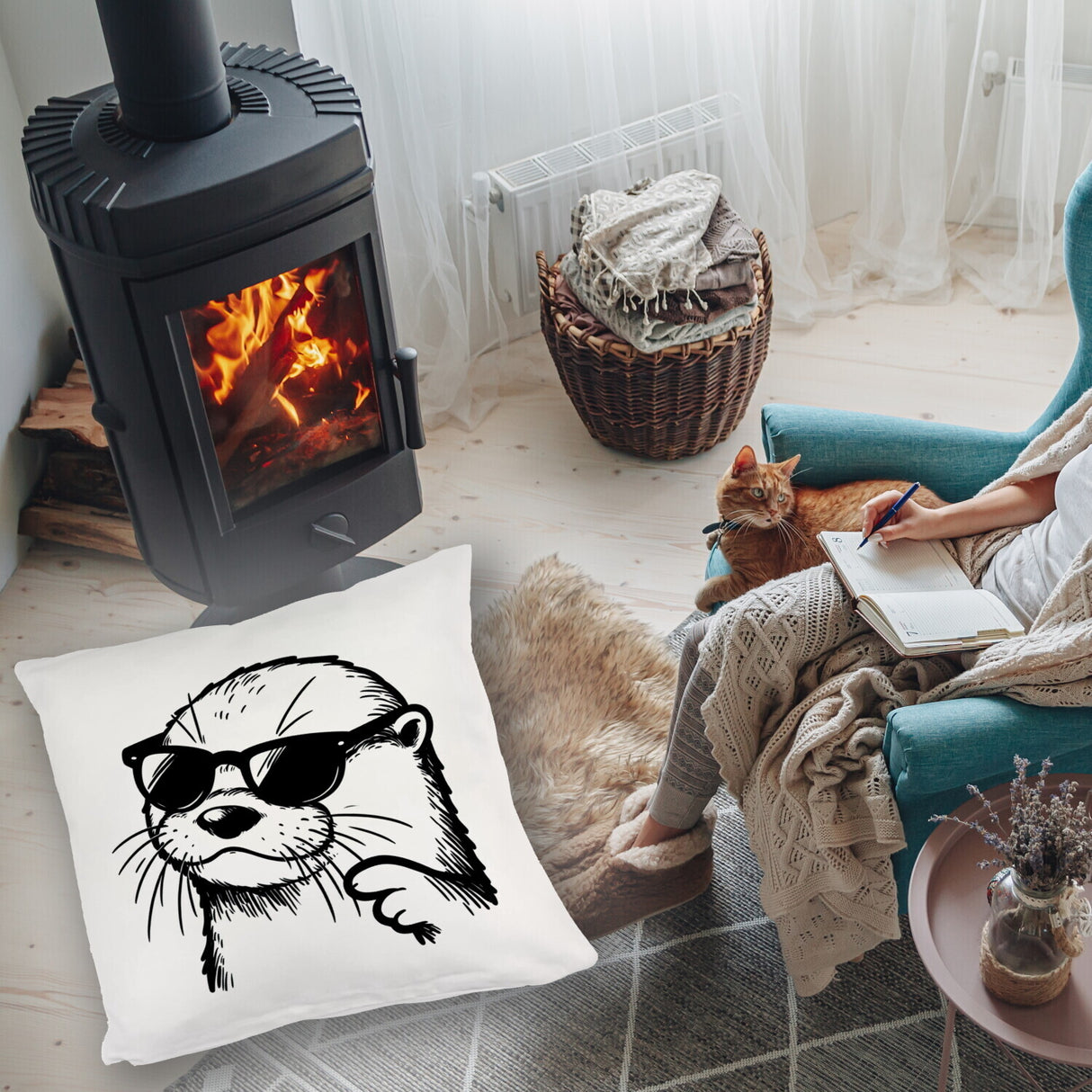 Cooler Otter mit Sonnenbrille Kissen