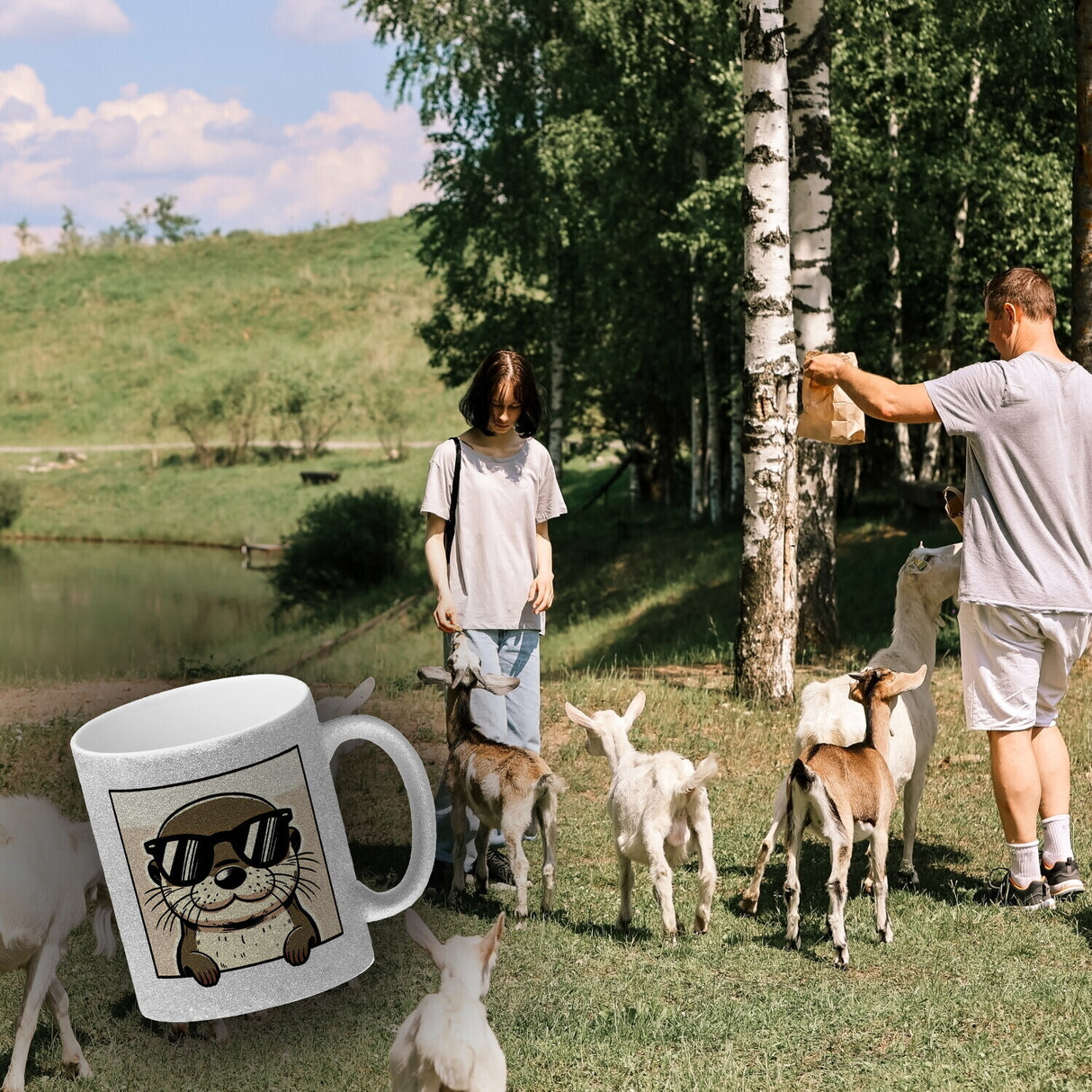 Retro Otter mit Sonnenbrille Kaffeebecher