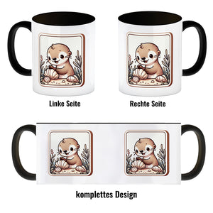 Baby Otter mit Muschel Retro Kaffeebecher