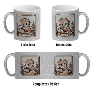Baby Otter mit Muschel Retro Kaffeebecher