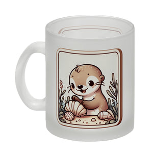 Baby Otter mit Muschel Retro Kaffeebecher