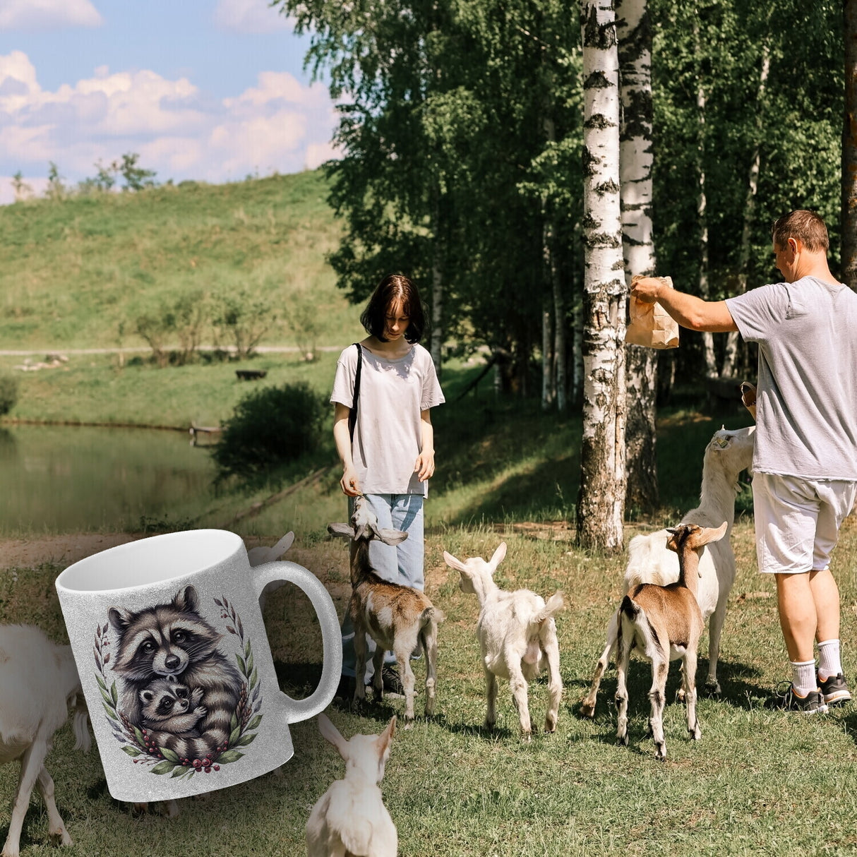 Waschbärmama mit Baby Kaffeebecher