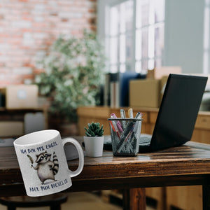 Waschbär Kaffeebecher mit Spruch Ich bin 99% Engel Aber puh dieses 1%