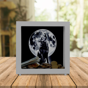 Sitzender Wolf im Mondschein Spardose