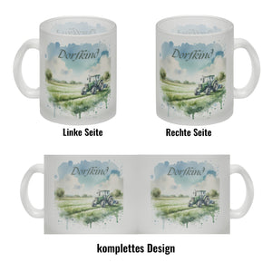 Grüner Traktor auf der Wiese Dorfkind Kaffeebecher