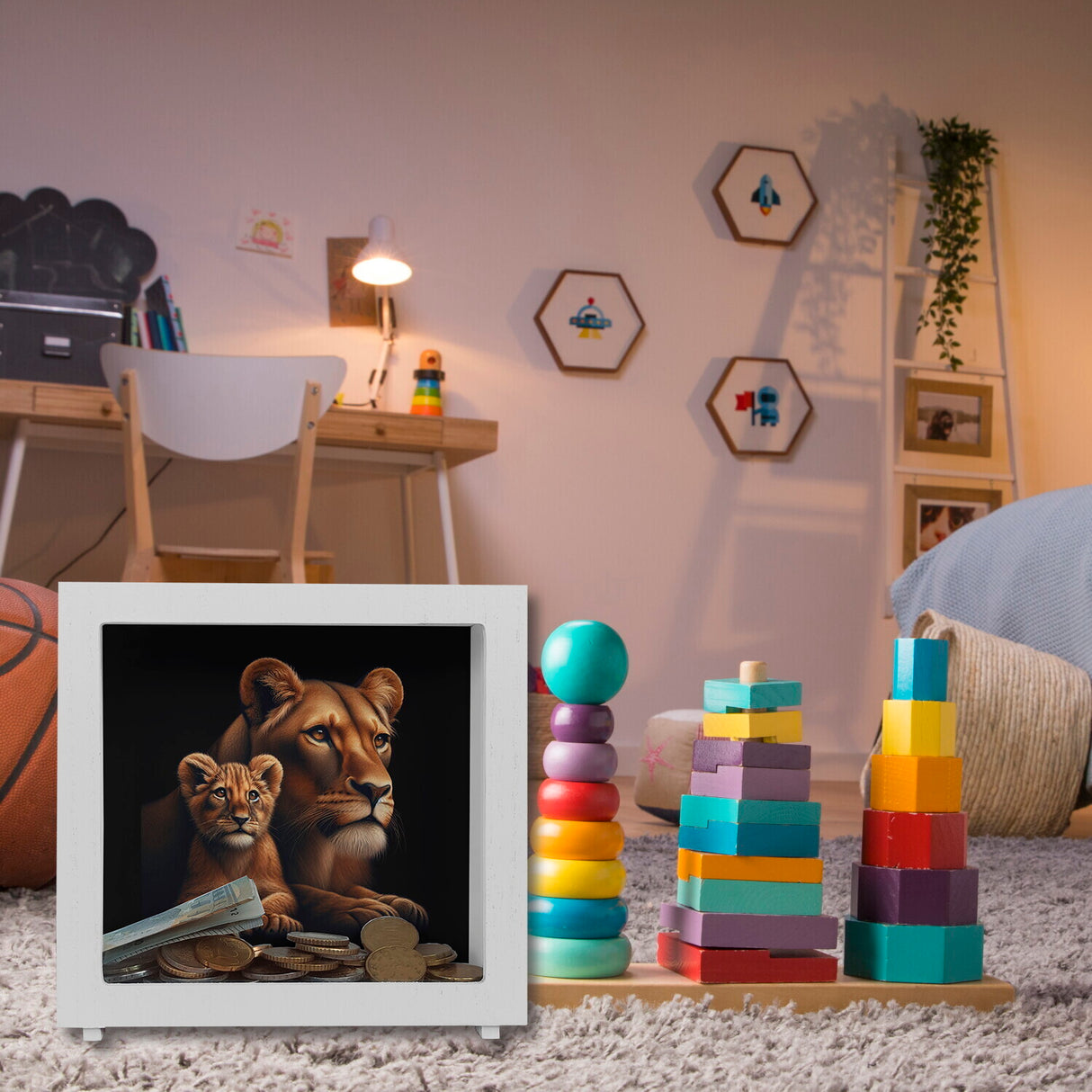 Löwin mit Babylöwe Spardose