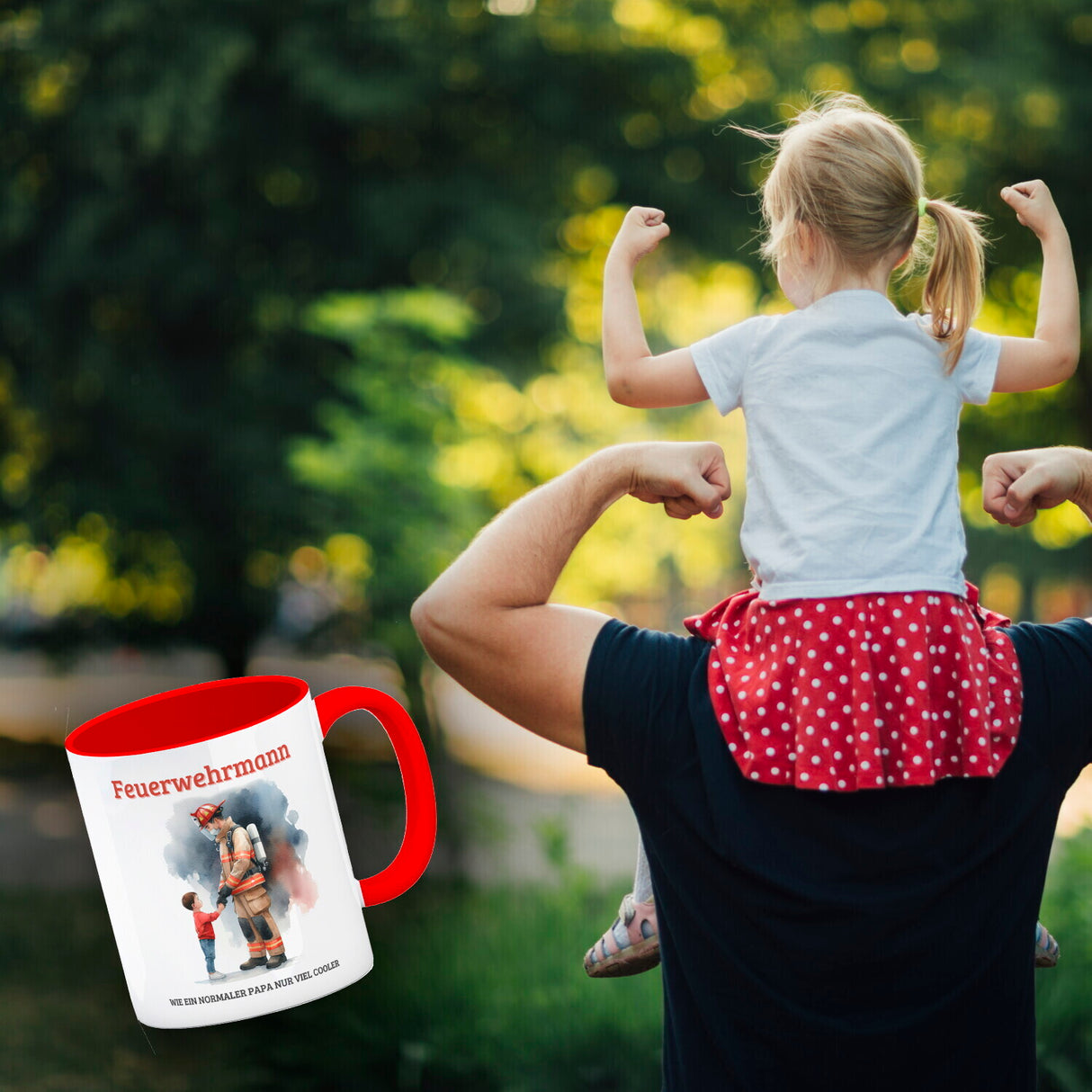 Feuerwehrmann mit Sohn Kaffeebecher