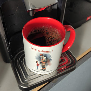Feuerwehrmann mit Sohn Kaffeebecher