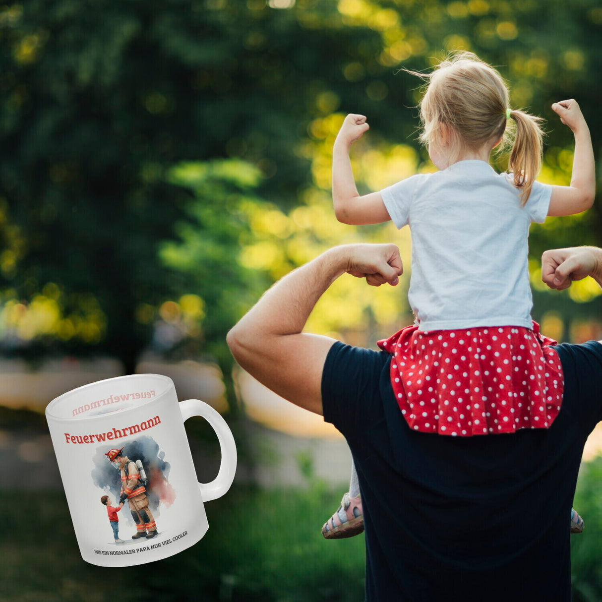 Feuerwehrmann mit Sohn Kaffeebecher