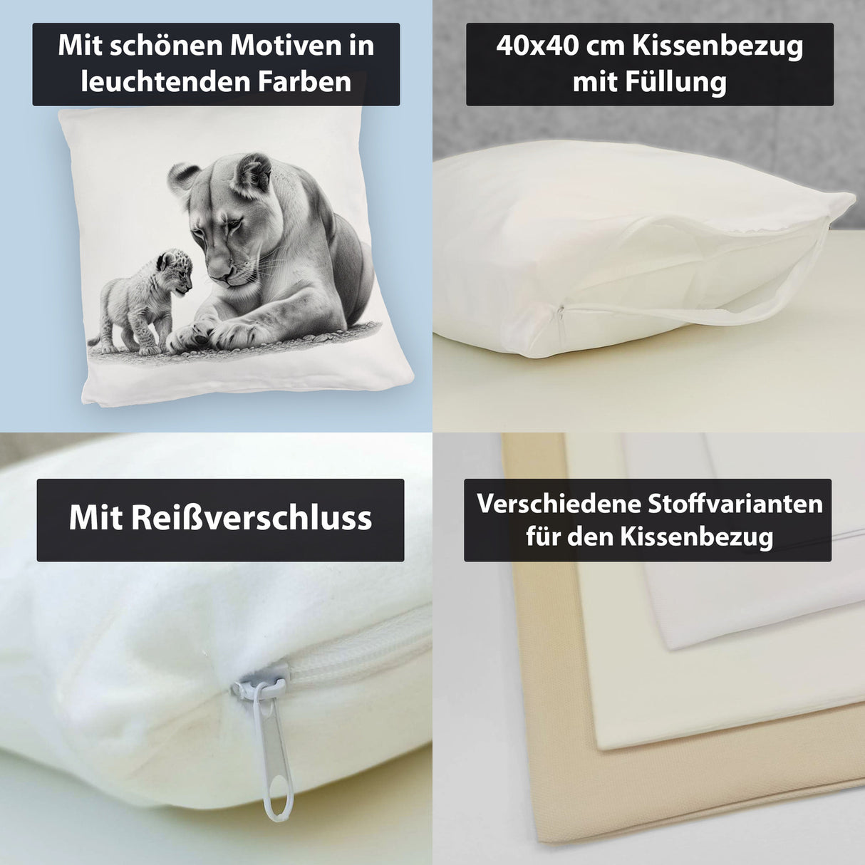 Liegende Löwin mit Babylöwe Kissen