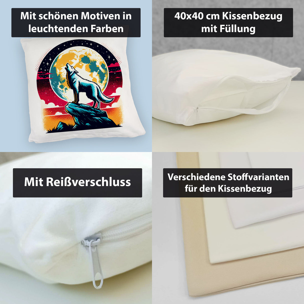 Wolf Vollmond Kissen