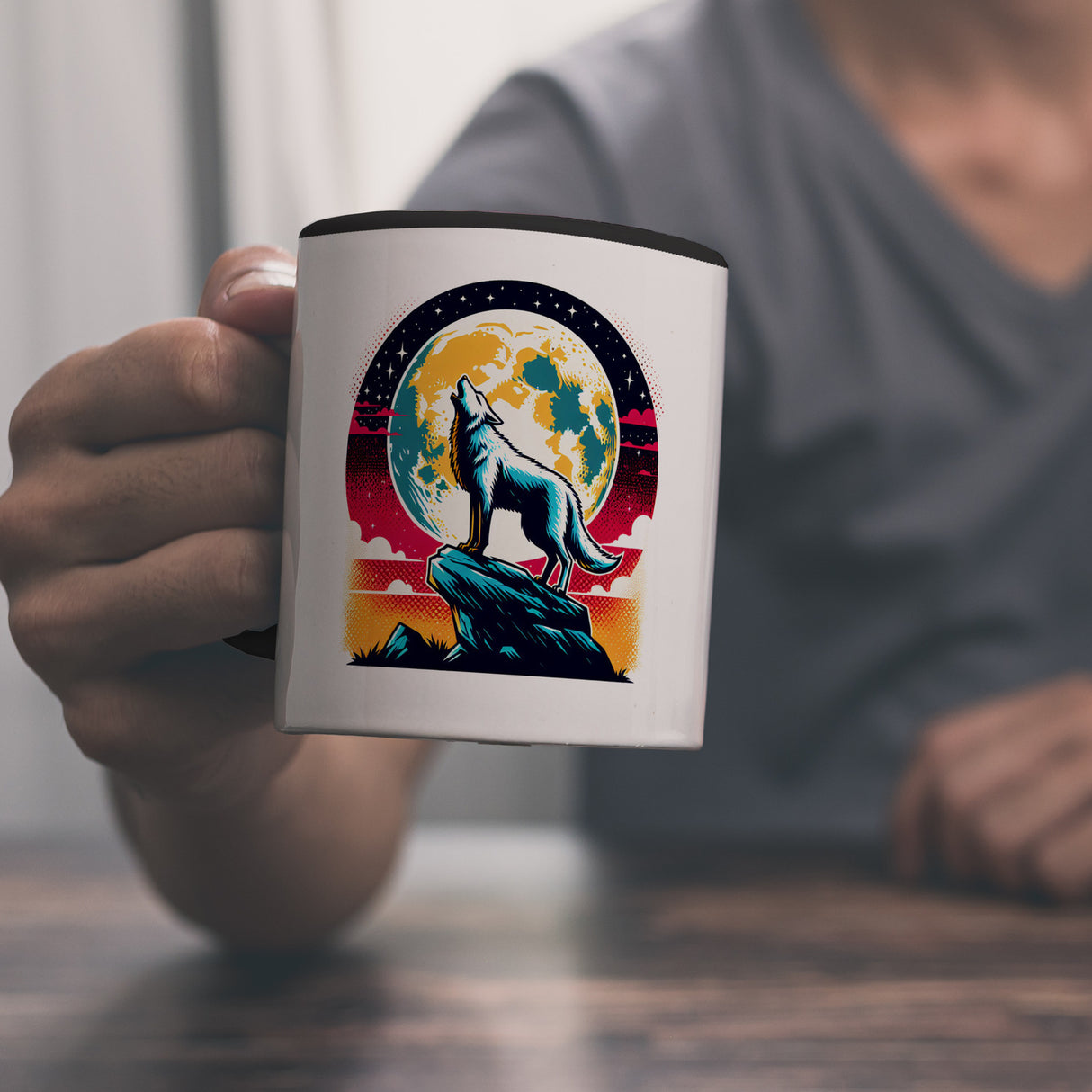 Wolf Vollmond Kaffeebecher