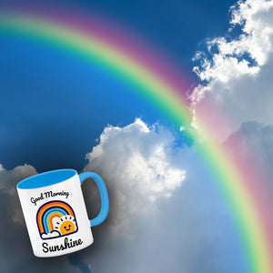 Regenbogen und Sonne Kaffeebecher mit Spruch Good Morning Sunshine