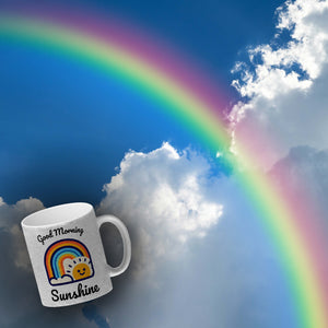 Regenbogen und Sonne Kaffeebecher mit Spruch Good Morning Sunshine