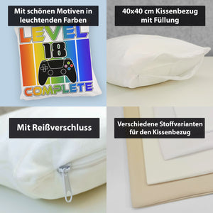18. Geburtstag Gamer Kissen mit Spruch Level 18 complete