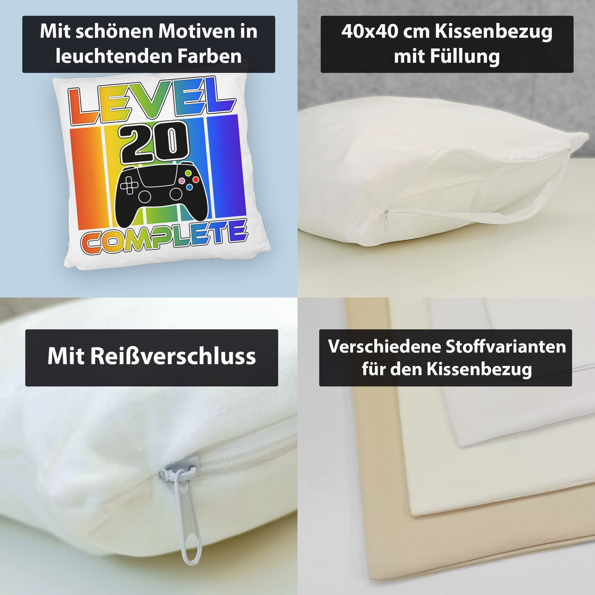 20. Geburtstag Gamer Kissen mit Spruch Level 20 complete