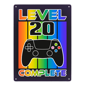 20. Geburtstag Gamer Metallschild in 15x20 cm mit Spruch Level 20 complete