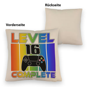 16. Geburtstag Gamer Kissen mit Spruch Level 16 complete