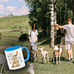 Schnabeltier Kaffeebecher mit Spruch Lebe bunt und freudig