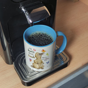 Schnabeltier Kaffeebecher mit Spruch Lebe bunt und freudig
