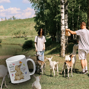 Schnabeltier Kaffeebecher mit Spruch Lebe bunt und freudig