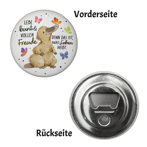 Schnabeltier Magnet rund mit Spruch Lebe bunt und freudig
