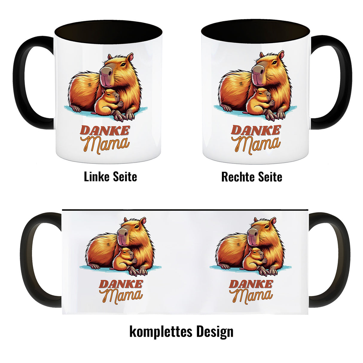 Capybara Mama und Kind Kaffeebecher mit Spruch Danke Mama