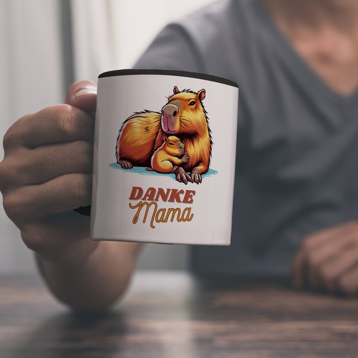 Capybara Mama und Kind Kaffeebecher mit Spruch Danke Mama