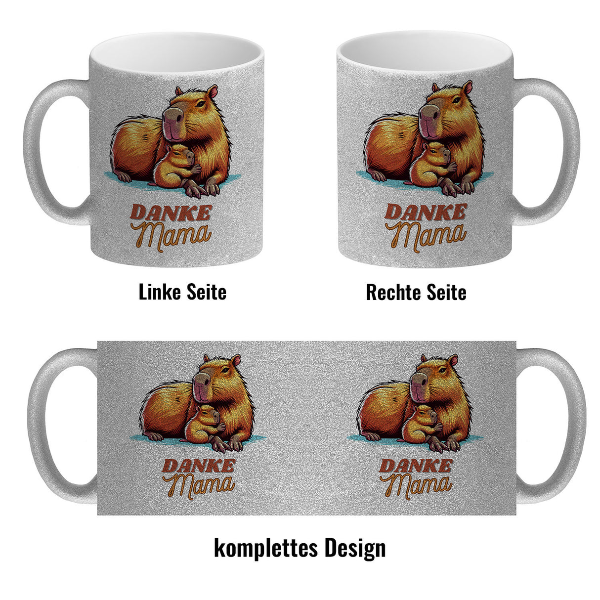 Capybara Mama und Kind Kaffeebecher mit Spruch Danke Mama