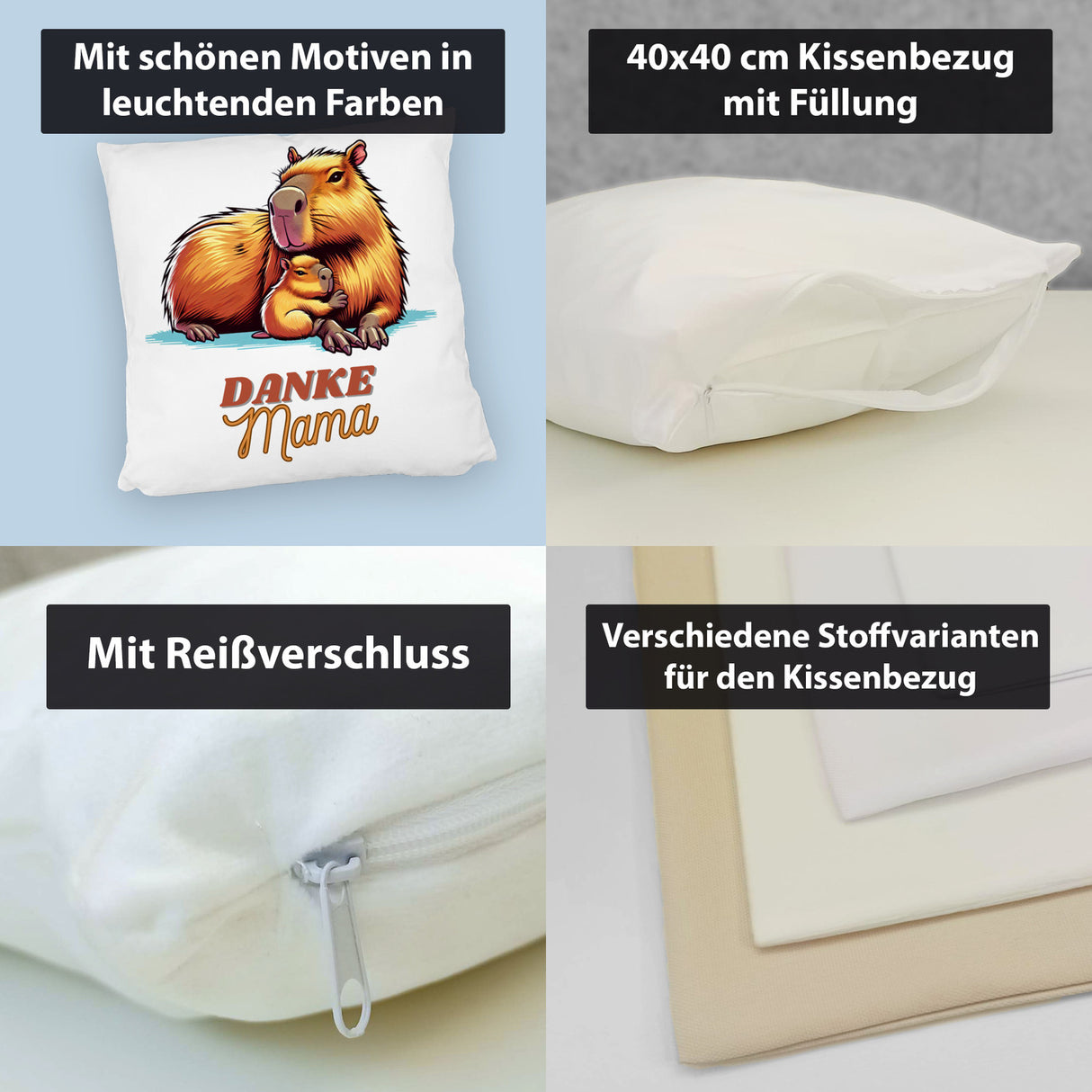 Capybara Mama und Kind Kissen mit Spruch Danke Mama