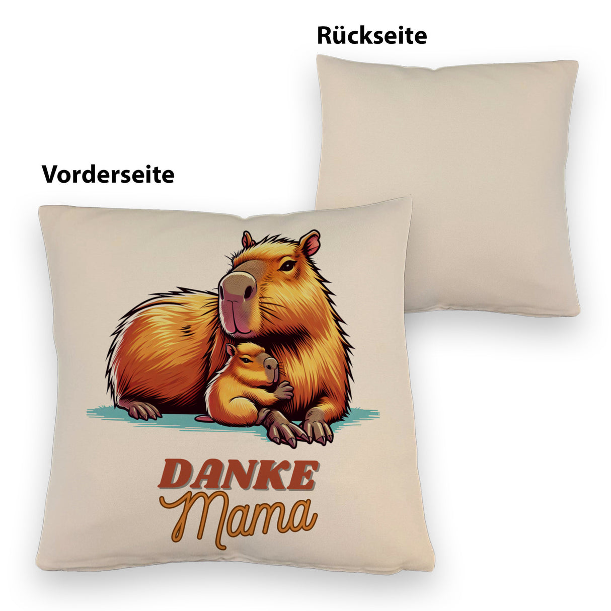 Capybara Mama und Kind Kissen mit Spruch Danke Mama