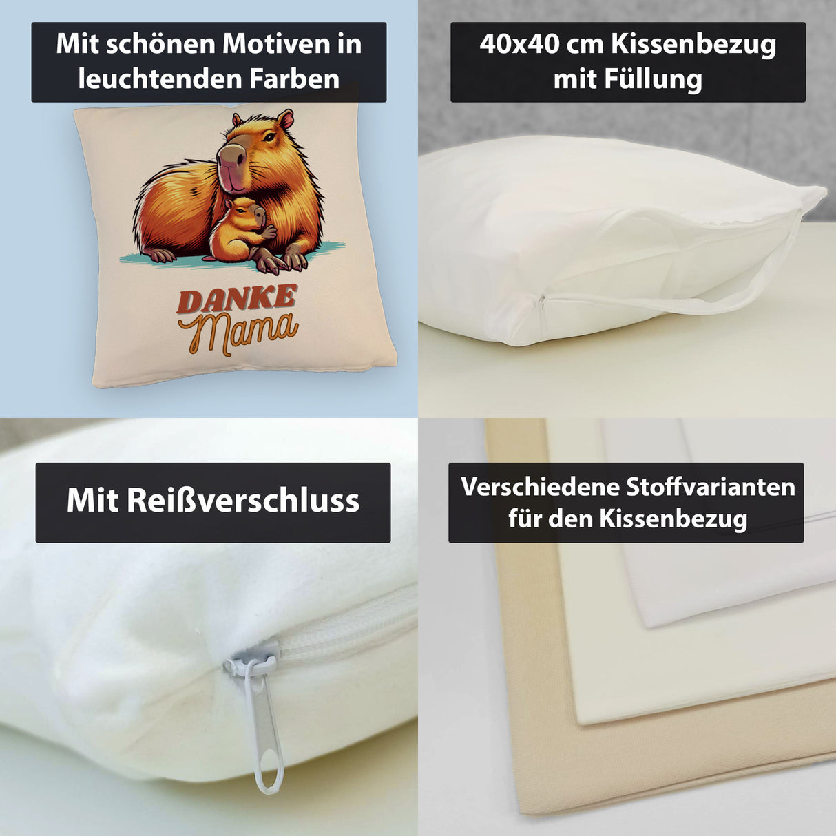 Capybara Mama und Kind Kissen mit Spruch Danke Mama