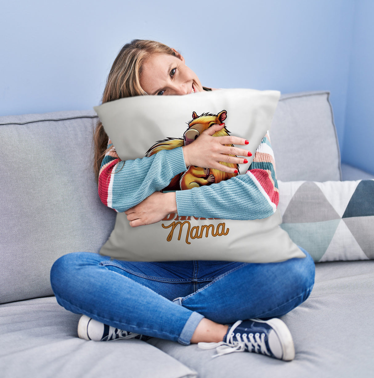 Capybara Mama und Kind Kissen mit Spruch Danke Mama