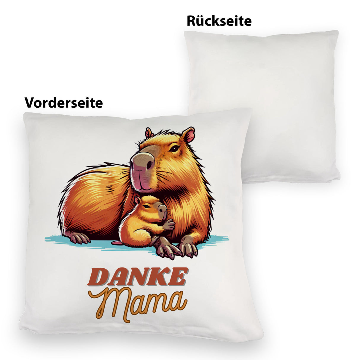 Capybara Mama und Kind Kissen mit Spruch Danke Mama
