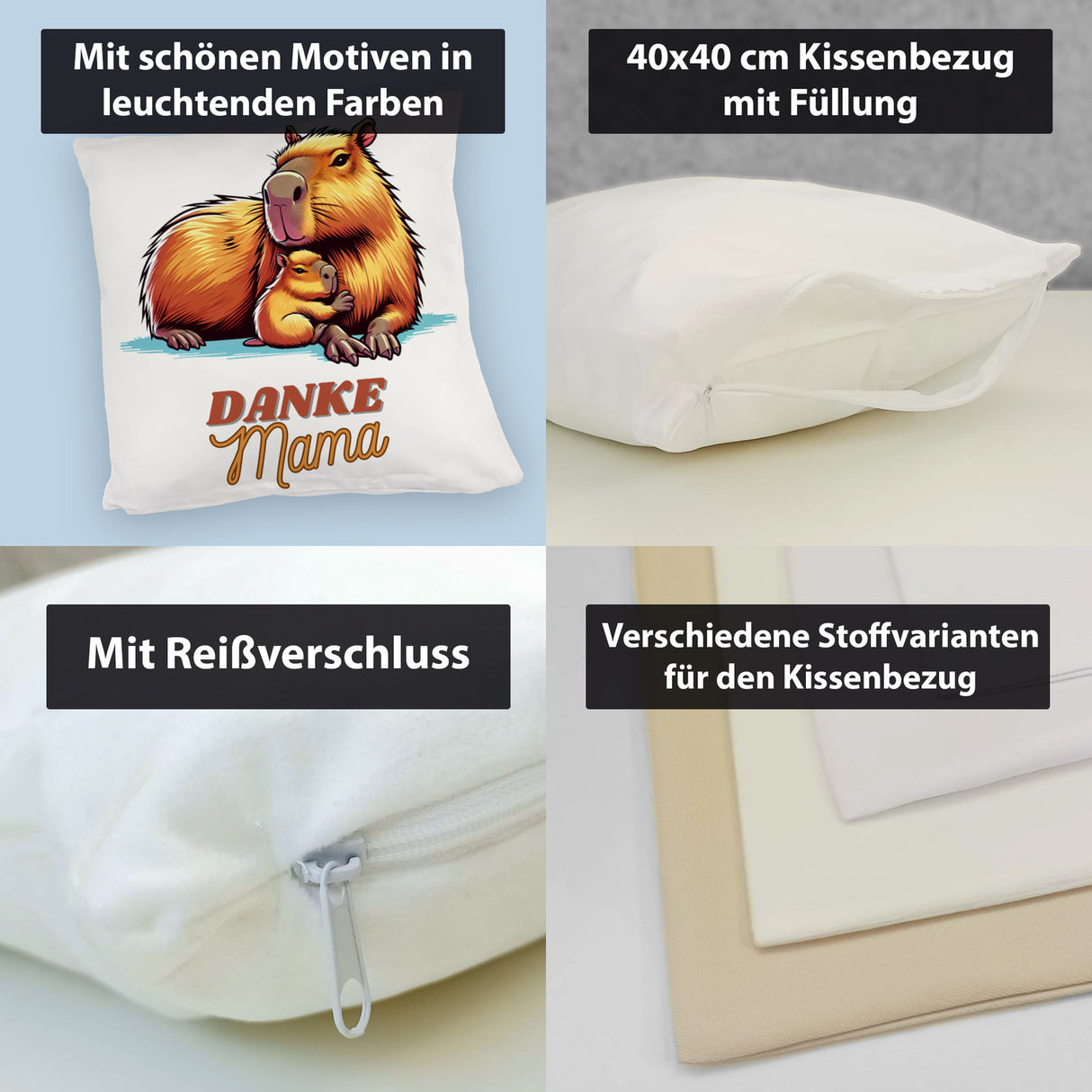 Capybara Mama und Kind Kissen mit Spruch Danke Mama