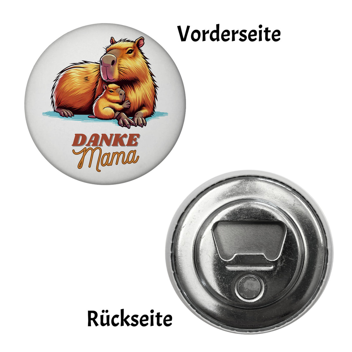 Capybara Mama und Kind Magnet rund mit Spruch Danke Mama