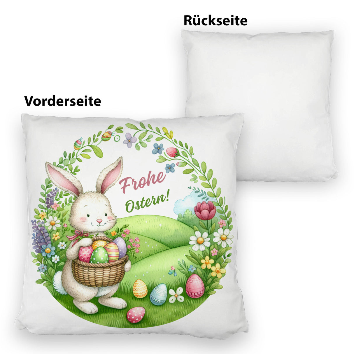 Osterhase Kissen mit Spruch Frohe Ostern