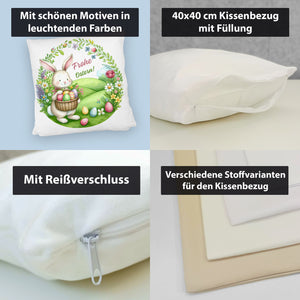 Osterhase Kissen mit Spruch Frohe Ostern