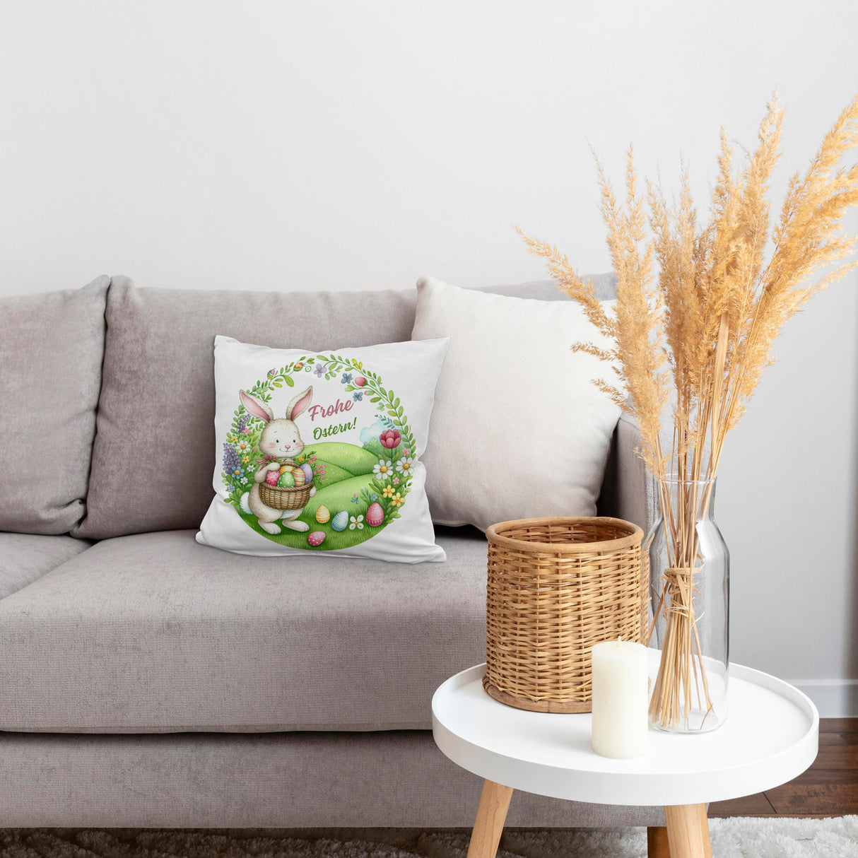 Osterhase Kissen mit Spruch Frohe Ostern