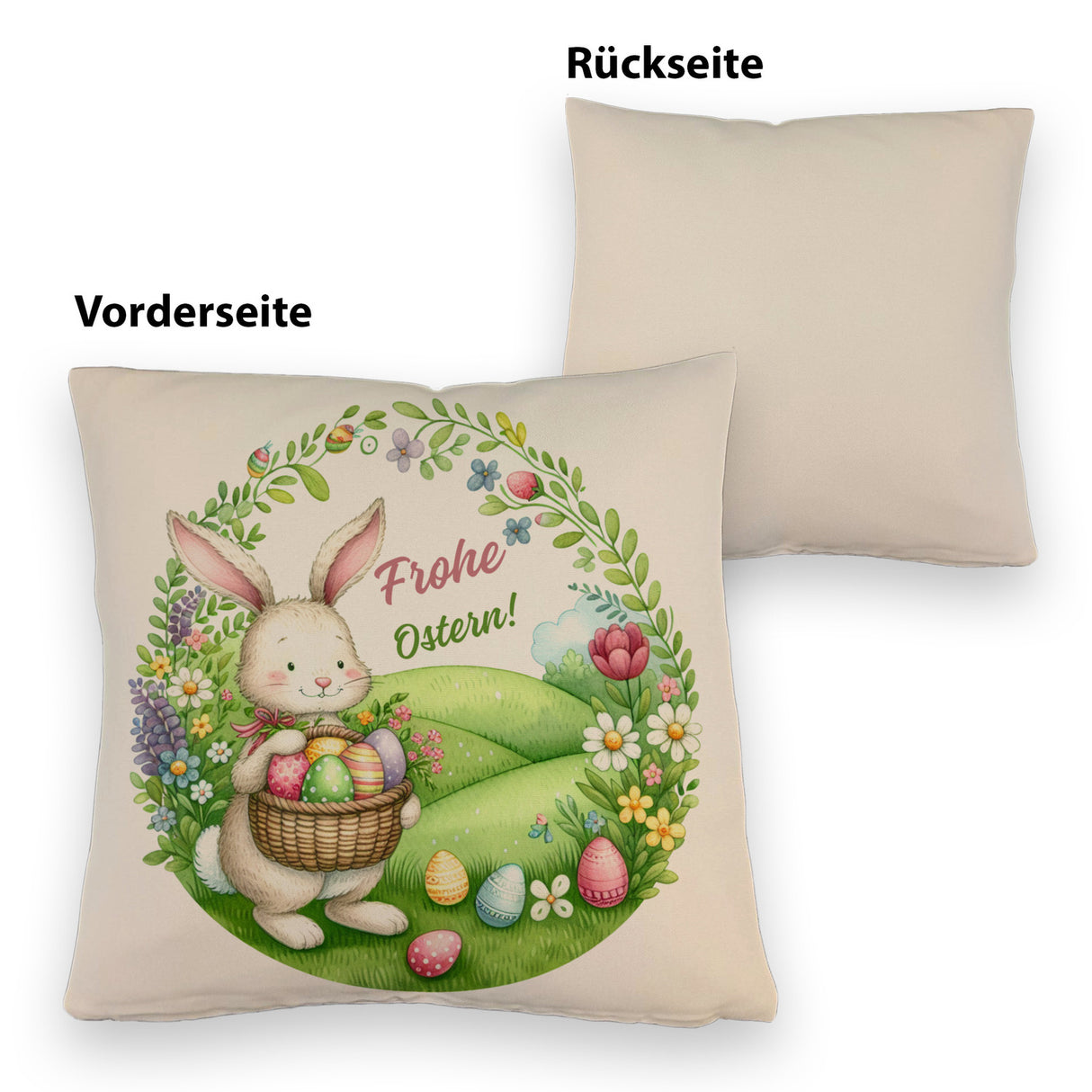 Osterhase Kissen mit Spruch Frohe Ostern